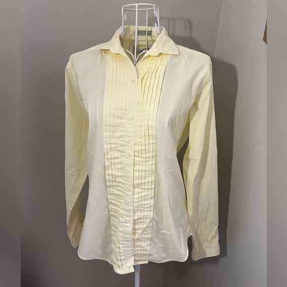 Diane Von Furstenberg Tops - Diane Von Furstenberg Butter Yellow Pintuck Button Down Shirt Size 10